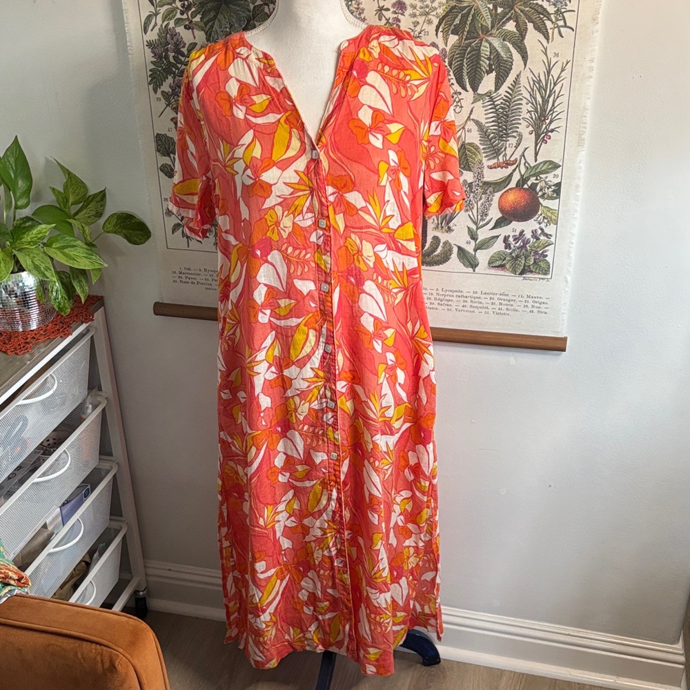 C&C California Coral Orange Floral Midi Dress Small